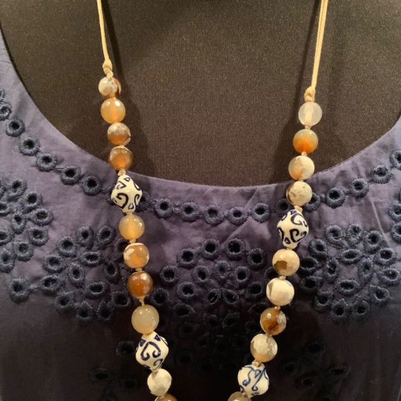 Boden Navy Blue Cotton/Eyelet Detail Summer Dress, Size 10 - Picture 3 of 10